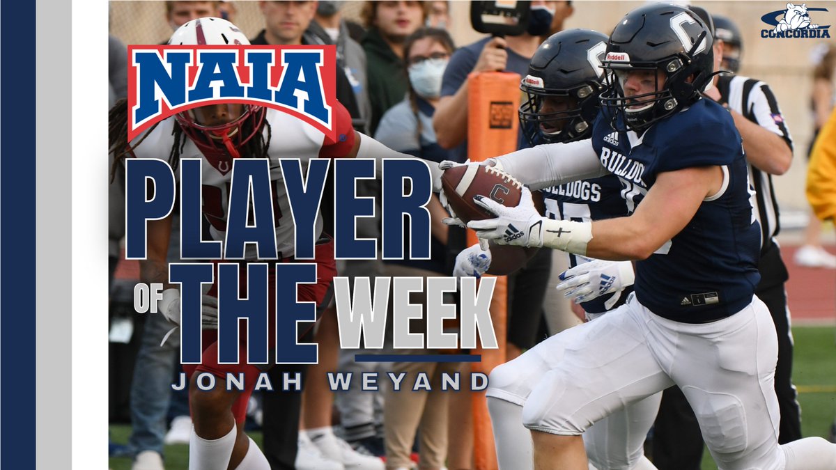BulldogsRetired's tweet photo. UPDATE: Jonah Weyand has now been named the NAIA National Offensive Player of the Week. Not a bad start to the 2020 season for the Crete HS product.

RELEASE: https://t.co/4PHOTrCtsR https://t.co/ZUKw1NoKP9