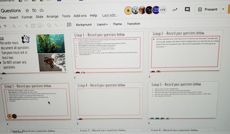 Thanks <a href="/PerkScience/">Liz Perkoski</a> for sharing your virtual classroom with me today! Students used four pieces of evidence to independently “notice and wonder”, then worked collaboratively to develop group questions. Break out progress monitored via Google Slides. *Phenomenal!* #noticewonder