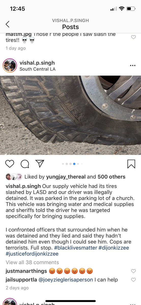 Activists found the tires of their “supply vehicle” slashed on Sept 9. LASD detained the driver.