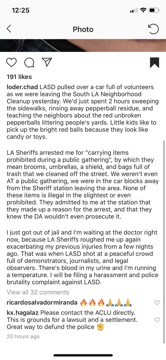 Along with two others, Chad Loder was pulled over after cleaning up pepper balls, stinger grenades, and other trash in South LA. Loder was arrested for possession of items prohibited at pub gatherings despite, he says, not attending a public gathering.