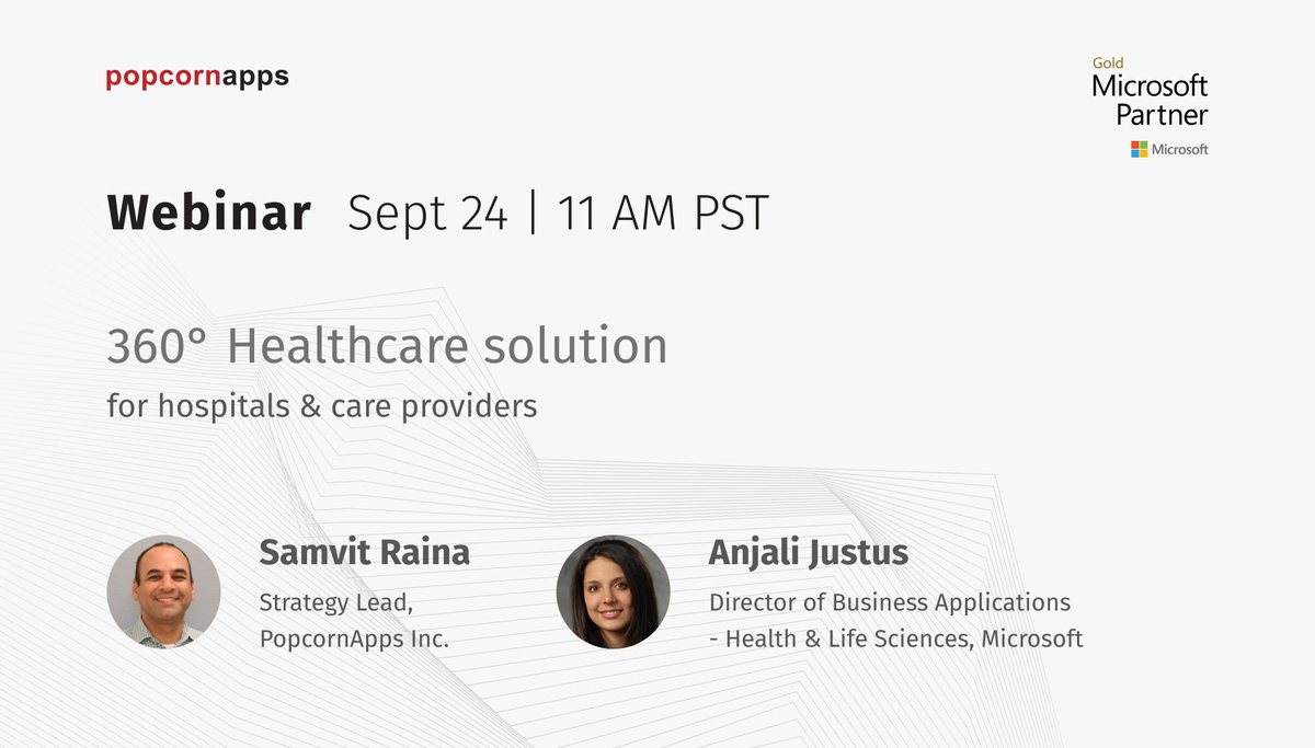 Accellor (@accellorglobal) on Twitter photo Healthcare Webinar on Patient 360°, Doctor e-platform, Telehealth, Unified CRM, and a lot more; To deliver state-of-the-art Personalized Patient Care for Hospitals & Care Providers | with <a href="/samvitraina/">Samvit Raina</a> (PopcornApps) & <a href="/AnjaliJustus/">Anjali Justus</a> (Microsoft)
Register now register.gotowebinar.com/register/38426… Healthcare Webinar on Patient 360°, Doctor e-platform, Telehealth, Unified CRM, and a lot more; To deliver state-of-the-art Personalized Patient Care for Hospitals & Care Providers | with <a href="/samvitraina/">Samvit Raina</a> (PopcornApps) & <a href="/AnjaliJustus/">Anjali Justus</a> (Microsoft)
Register now register.gotowebinar.com/register/38426…