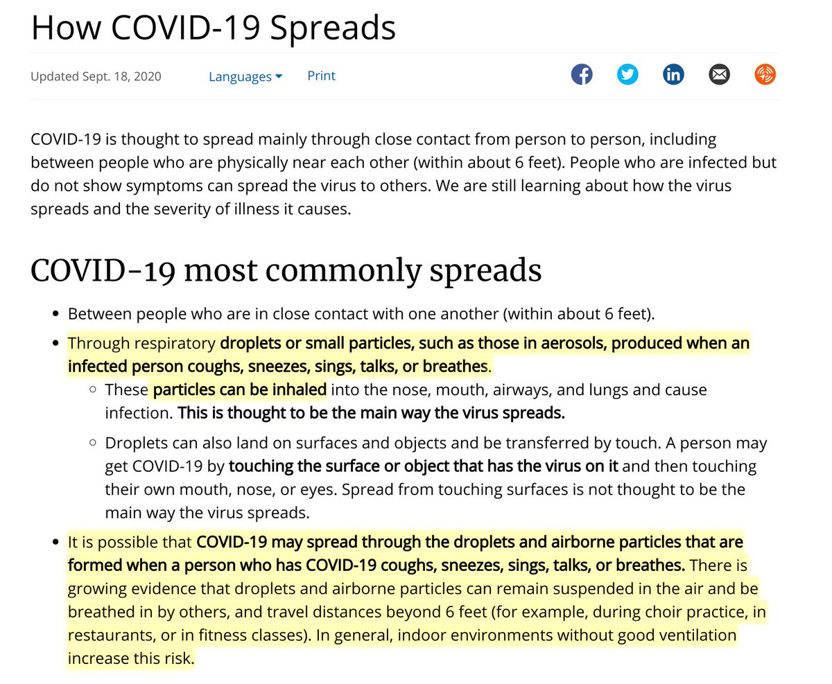 In the face of official deceit, telling the truth is a revolutionary act. The CDC published, then pulled, guidance that the coronavirus commonly spreads via aerosols. (Which is absolutely supported by the science.)Left: Friday's updateRight: Today's coverup