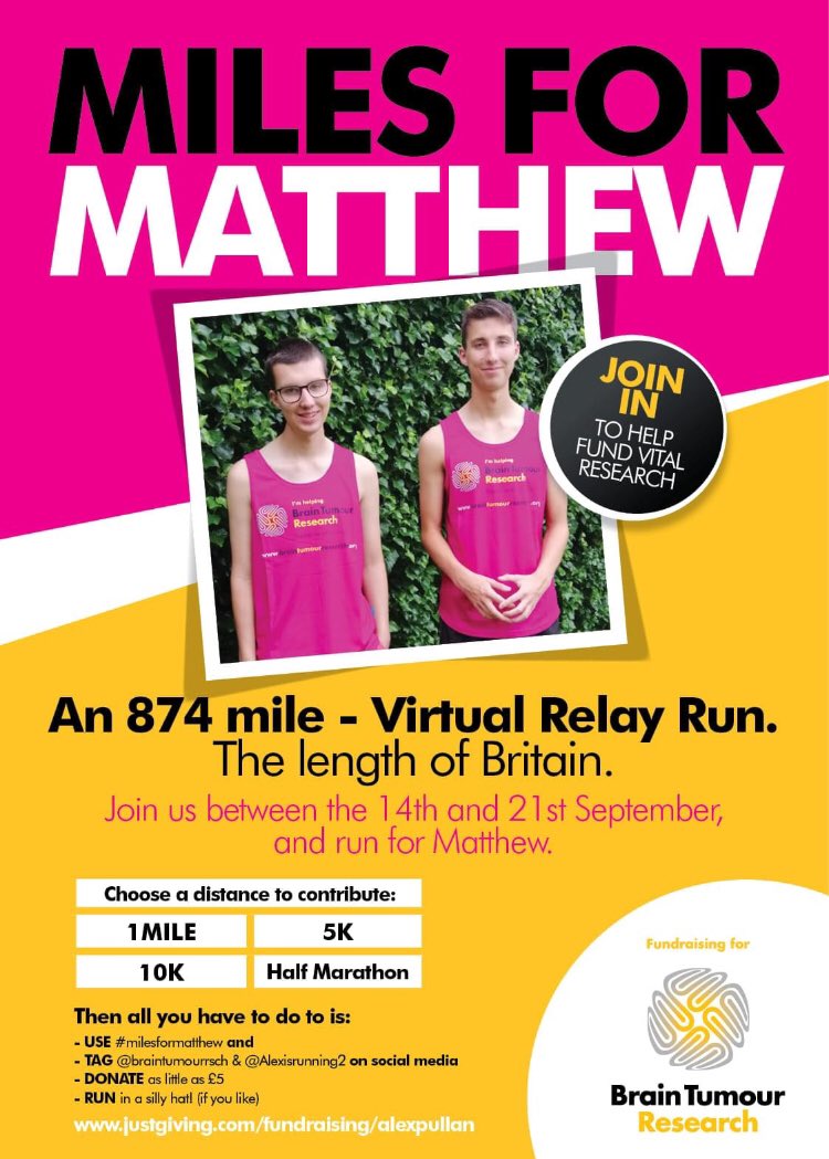 GaryPullan's tweet photo. @Alexisrunning2 will be announcing the total distance covered for #MilesForMatthew tomorrow.  It’s looking good.  @braintumourrsch @runningthrucncr @Mrs_P29 @RunningBearShop @NWAmbulance @GranadaReports https://t.co/Dv7Og0XCGx