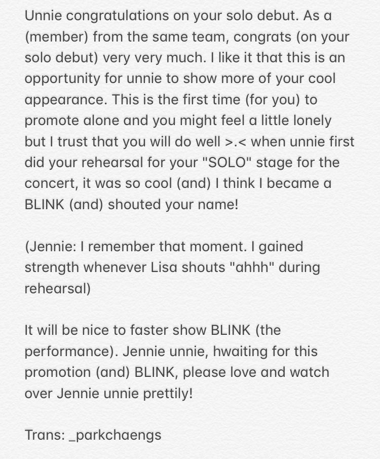 I guess u also didn’t watch jennie’s solo countdown where lisa was watching it live and solo diaries   https://twitter.com/alexwithanx1/status/1308066374212878336