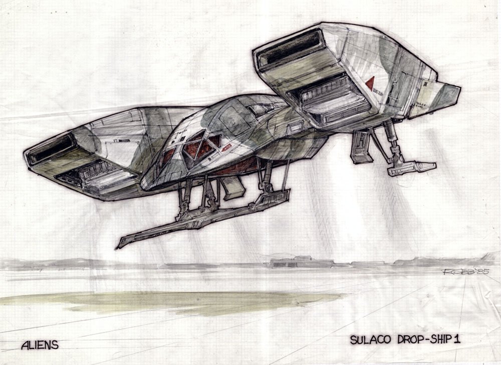 1986: Aliens. Early dropship by Ron Cobb.