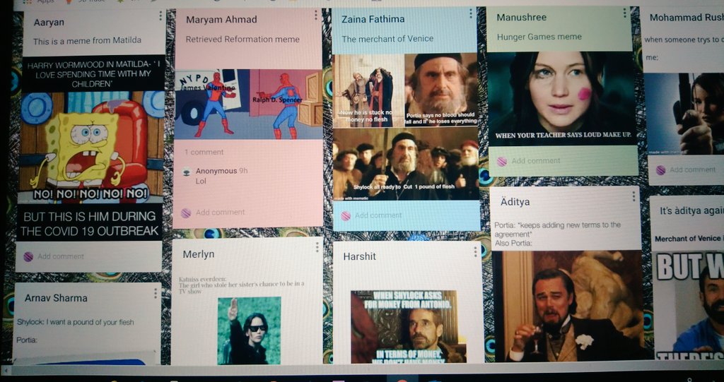 StellaLadislaus's tweet photo. @nmsmiddleschool students @gemsnms_alkhail on #LiteracyWeekNMS2020 create innovative literature memes and share their love for the language @Fatima_Martin @JayarajVenetia @rianne_selwyn @ChristineDeNor1 @divga @ElenaSkater82 @rilben10 @RatheeshShilpa https://t.co/27sb3p2PN8