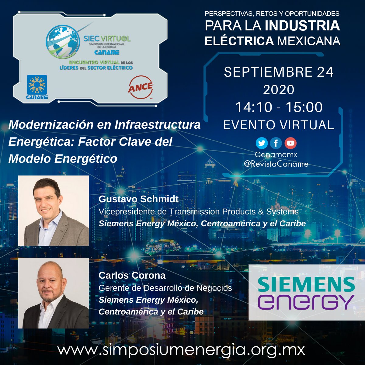 canamemx's tweet photo. Conoce lo temas más relevantes de nuestro #sector en el marco del #SIECvirtual
Te invitamos a nuestra conferencia de Modernización en Infraestructura Energética por @Siemens_Energy
▶️ Inscríbete es gratis: https://t.co/IaN6DPjQV3
@Siemens_Mexico #energy https://t.co/p0Vd2ynp1D