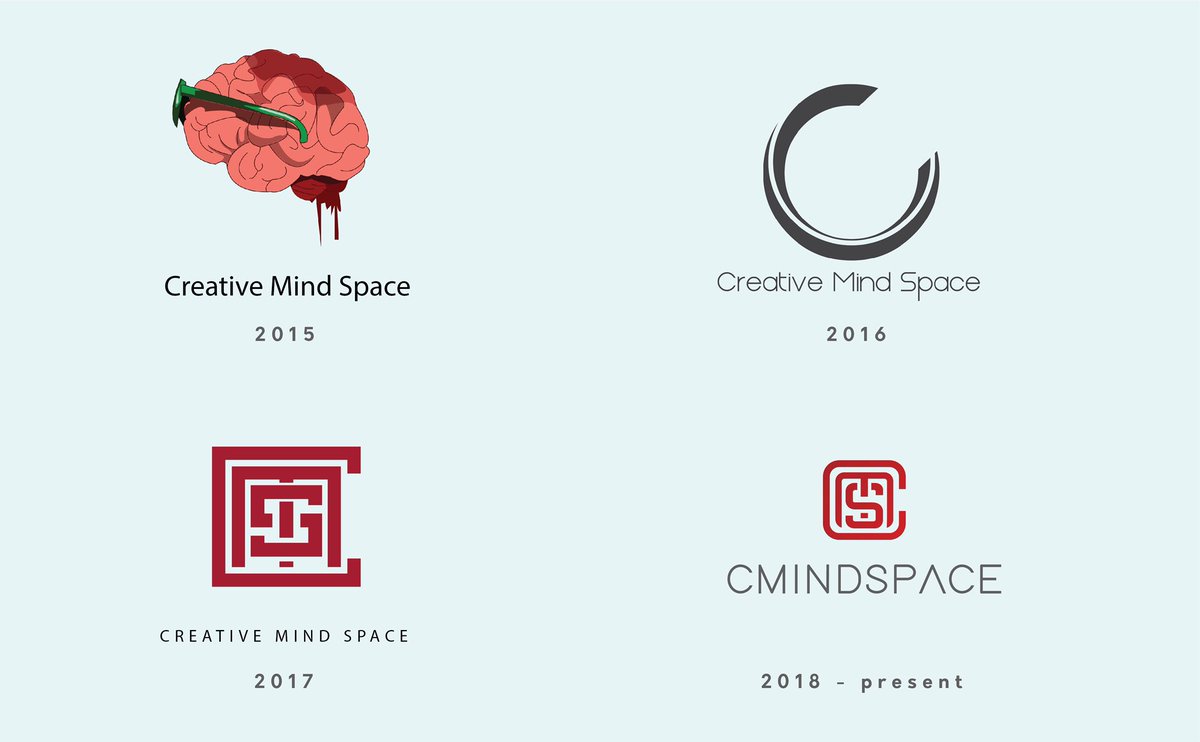 This is our logo history at @cmindspace , ... We sold so many CI’s in 2015 with that logo, it really never has to be perfect at the first go, just start.