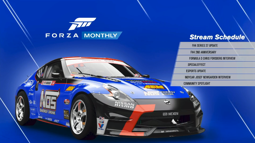 manteomax's tweet photo. Tune in now to the September #ForzaMonthly livestream celebrating #ForzaHorizon4's 2nd anniversary and new cars in Series 27; guests @SpecialEffect and pro drivers @chrisforsberg64 and @josefnewgarden; #ForzaRC esports update; and Spanish-language community spotlight: https://t.co/BSK0rt6Xig