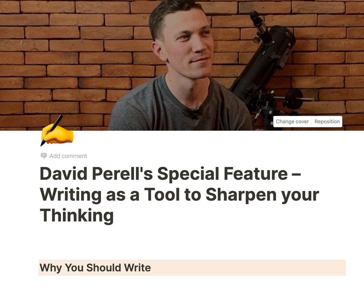 First, we brought  @david_perell for a guest section on Writing from First-Principles. For this, David curated his best advice and blog posts on how to write from first-principles.
