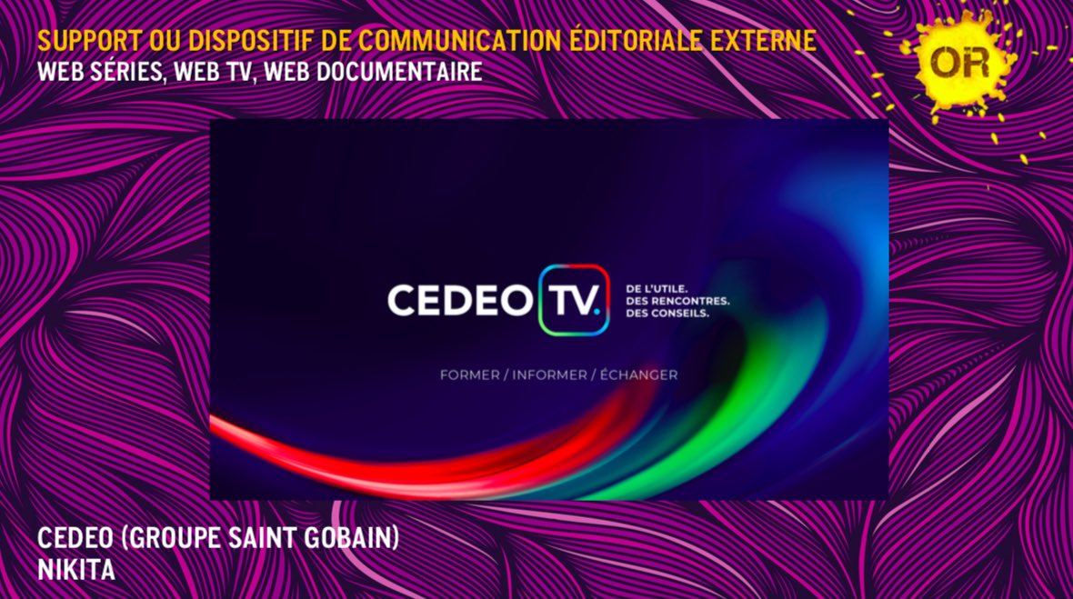 Support ou Dispositif de Com éditoriale externe / Web séries – Web TV – Web documentaire : un OR pour CEDEO du groupe <a href="/SgdbFrance/">Saint-Gobain Distribution Bâtiment France</a> et <a href="/AgenceNikita/">NIKITA</a> pour « Cedeo TV : la première télé des plombiers ». Félicitation à eux !
#gpstrat #StratFestival #Communication #Editoriale