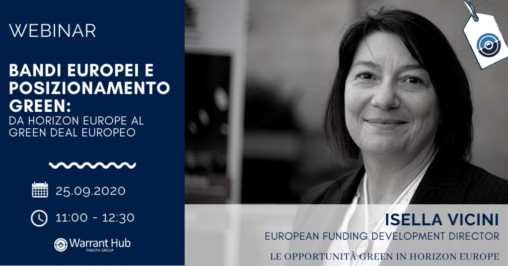 Vuoi conoscere tutte le opportunità #green messe a disposizione da #HORIZONEUROPE? Partecipa a “Bandi europei e posizionamento green: da Horizon Europe al #GREENDEAL europeo”. Evento gratuito: //bit.ly/3m9DDaB #WarrantHub #EuropeanFunding #webinar #WHwebinar#ricerca #innovazione