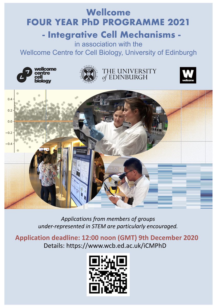 Excited to announce our Integrative Cell Mechanisms Wellcome PhD programme at Edinburgh University is now open for 2021 applications wcb.ed.ac.uk/iCMPhD