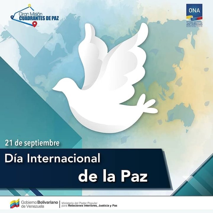 ONAFalcon1's tweet photo. #21Sep Nos unimos a la petición mundial de convertirnos en hombres y mujeres que no solo promuevan mensajes de paz, sino de seres humanos de hechos, convicciones, que demuestren a nuestros hijos que deseamos un mundo más unido.
#DiaInternacionalDeLaPaz https://t.co/U7jlLjryi7