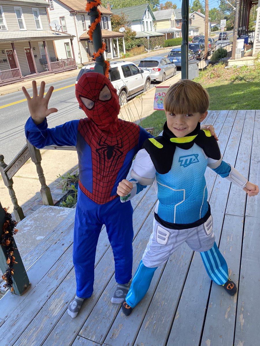 Decided to decorate this weekend for Halloween. Our Spider-Man and Miles from Tomorrowland. 😊😊