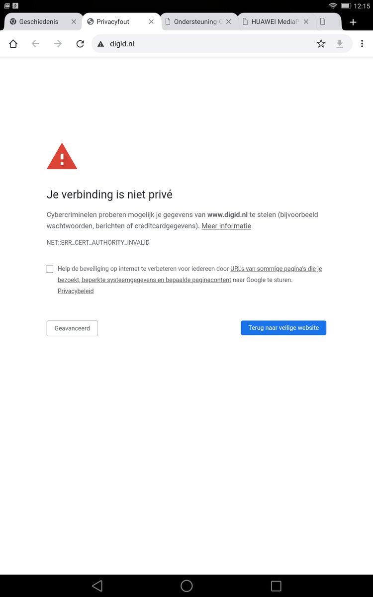 ressenstam's tweet photo. Certificaatprobleem met #huawei tablet. Met diverse Browsers en verschillende netwerken. #poorsupport wil niet verder helpen. Jammer dat een tablet van een paar jaar nu al niet meer bruikbaar is. https://t.co/OWyaBr3NpE