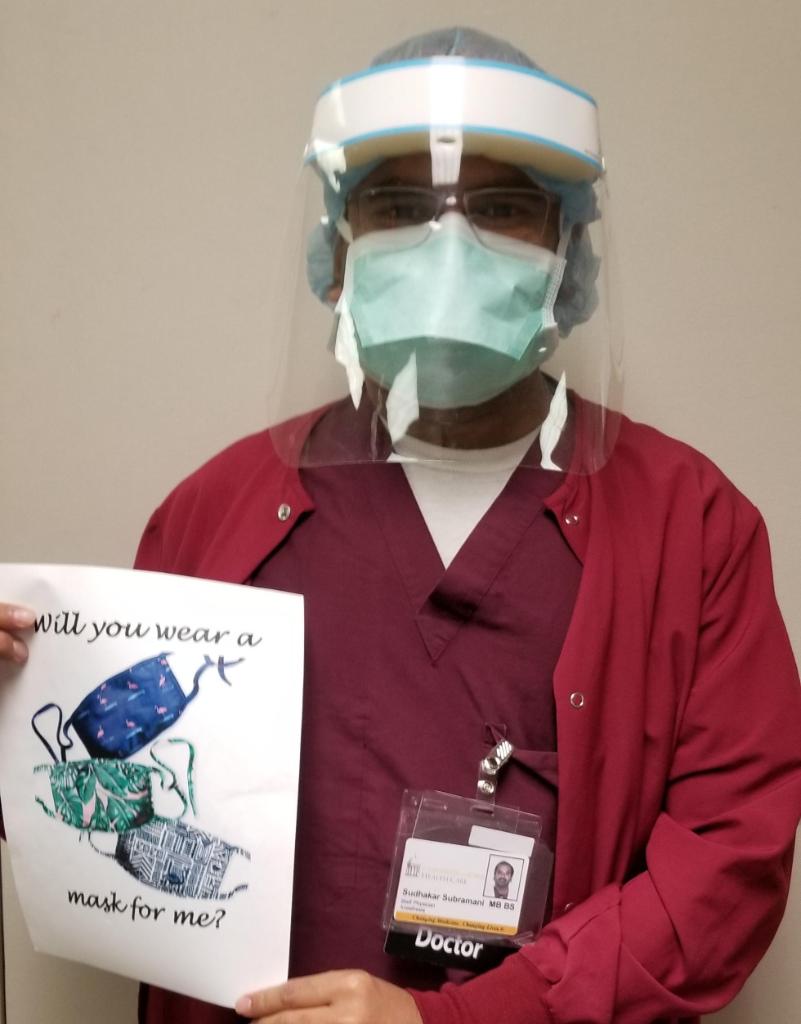 uihealthcare's tweet photo. Wearing a mask is one of the simplest things you can do to prevent the spread of #COVID19 and influenza. So, Sudhakar Subramani, MBBS, wants to know: Will you wear a mask to protect him and other health care workers? #MaskUpIA #StepUpMaskUpIA https://t.co/Jl6OSOaqDP