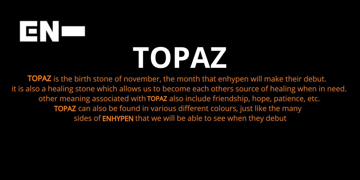 [  #ENHYPEN FAN CLUB NAME SUBMISSIONS THREAD]Here are 4 of the names you guys submitted to our tracker!SUFFIXSYNERGYTILDE "틸데"TOPAZ @ENHYPEN @ENHYPEN_members  #엔하이픈  #ENHYPEN_FandomName