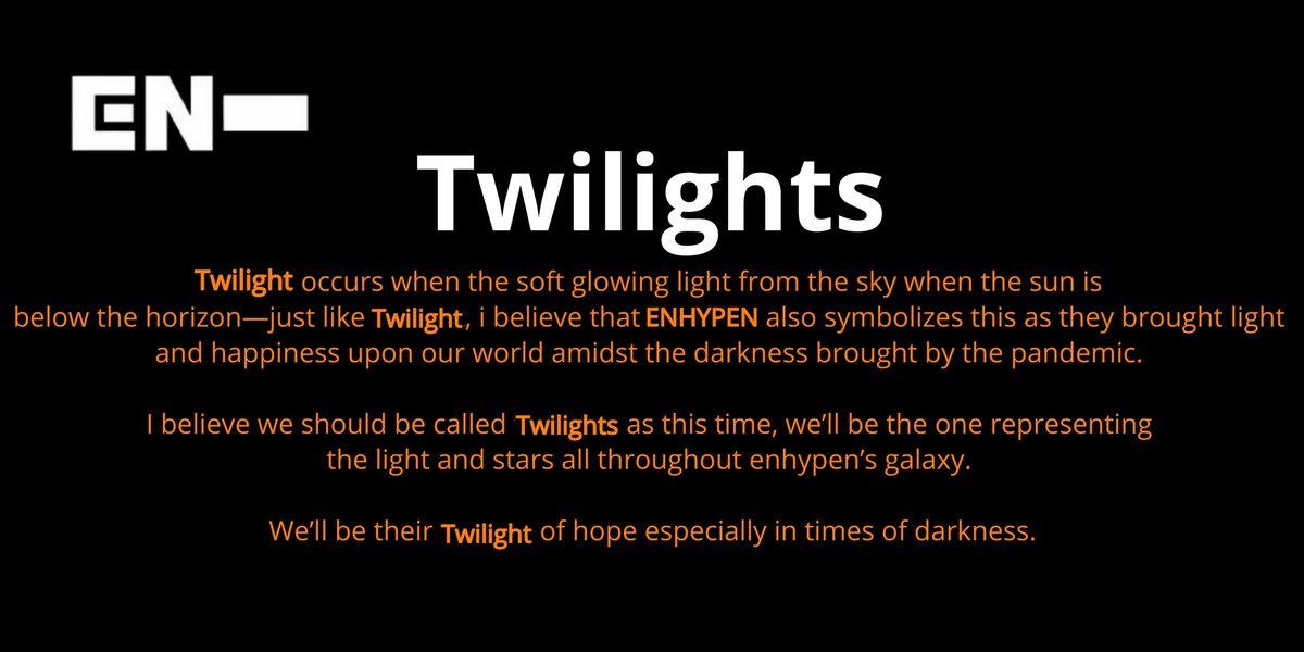 [ #ENHYPEN FAN CLUB NAME SUBMISSIONS THREAD]Here are 2 of the names you guys submitted to our tracker!TwilightsU-Knight "유나이트" @ENHYPEN @ENHYPEN_members #엔하이픈 #ENHYPEN_FandomName