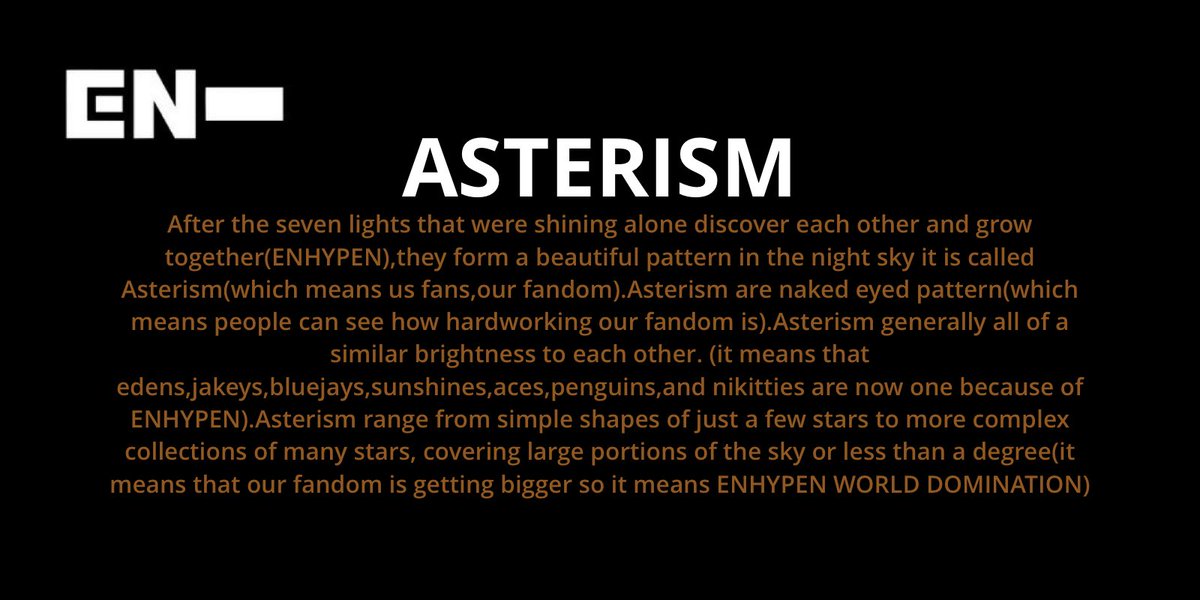 [ #ENHYPEN FAN CLUB NAME SUBMISSIONS THREAD]Here are 4 of the names you guys submitted to our tracker!AEONAGAPEAPOSTROPHE ASTERISM @ENHYPEN @ENHYPEN_members #엔하이픈 #ENHYPEN_FandomName