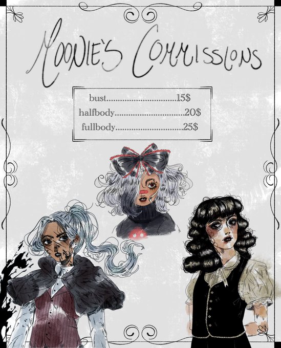 opening up commissions ! please dm or email at suceda8@gmail.com to claim or for any questions ! thank you 