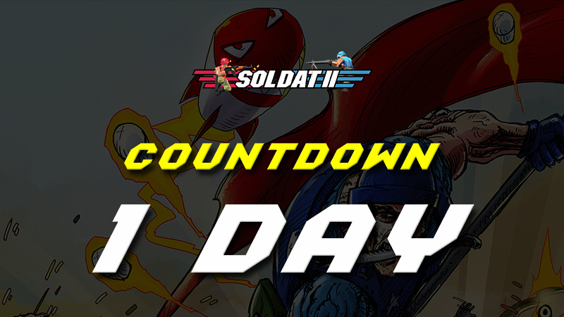 ⚡️🎮 1… DAY TO RELEASE 🎮⚡️
Soldat 2 PREMIERES Tomorrow, 8 PM CEST
$13.50 with a 10% launch discount (regular price $14.99)
steamcommunity.com/.../detail/290…

#Soldat2 #multiplayer #indiegames #release 
#IndieGameDev #premiere #gamedev #events