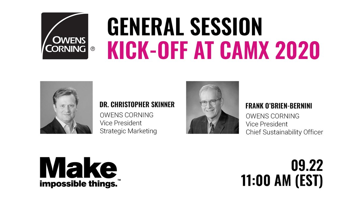 OCF_Composites's tweet photo. It’s not just a new time. It’s a great new time! If you’re attending @the_CAMX - don’t miss the opportunity to hear from Dr. Chris Skinner and Frank O'Brien-Bernini about what the ‘new’ looks like when it’s built and powered with passion and composites 🖤🌎 #MakeImpossibleThings https://t.co/Ozv6dqCOwy