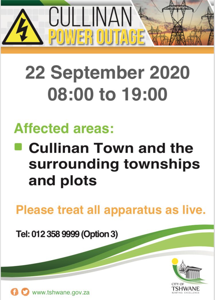 City Of Tshwane On Twitter Cullinan Poweroutage Notice