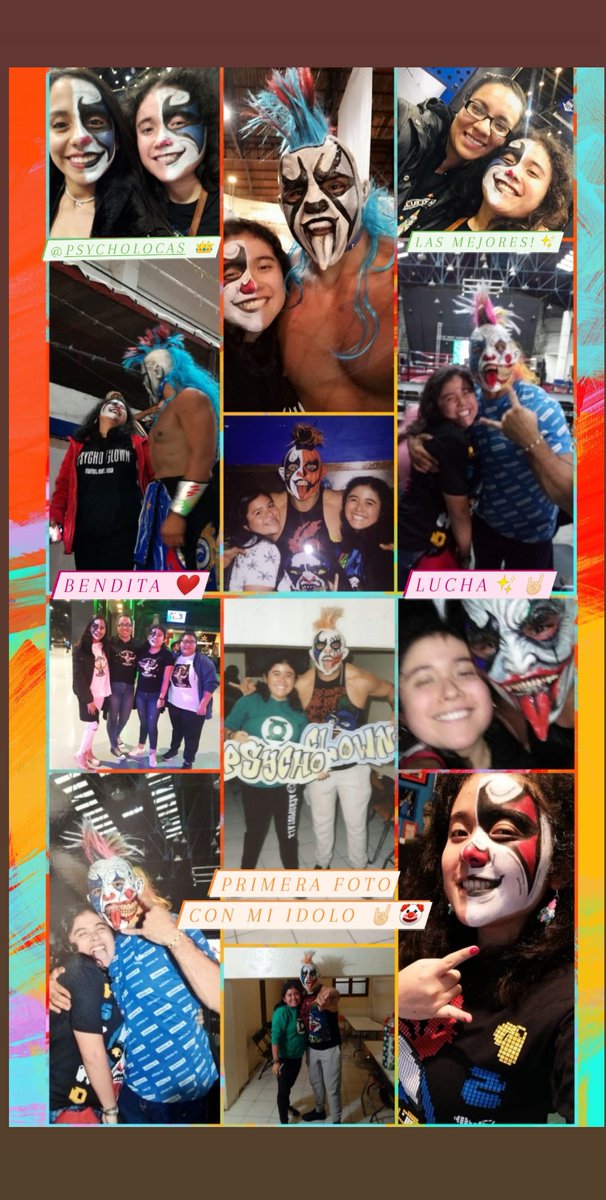 Cada foto tiene su historia, la cual siempre llevo conmigo, sin duda la lucha libre me ha dado mucho como, amistades increibles <a href="/PSYCHOLOCAS1/">PSYCHOLOCAS 🤘🏻🤡</a> y un ídolo espectacular 🤘🏻🤡 <a href="/Psychooriginal/">Psycho Clown🤡</a> ,definitivamente sin ella no se que seria de mi 🙌🏼❤️
#MiBenditaLuchaLibre