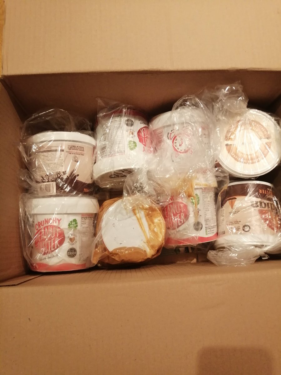 KatieMarathon's tweet photo. @holland_barrett hi guys just received my PB order from you and 2 of the tubs are split and leaking peanut butter. Is it OK to just return them to my local store? https://t.co/bvXXT0rz1D