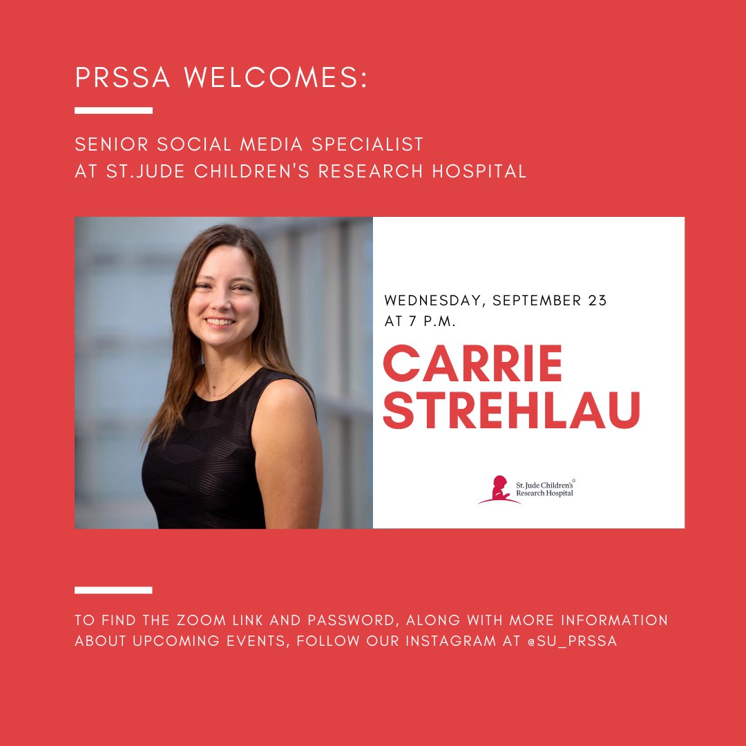 Join PRSSA on Wednesday at 7 pm for a chance to hear from Carrie Strehlau about her first hand experience in the PR industry, her advice to students and more!