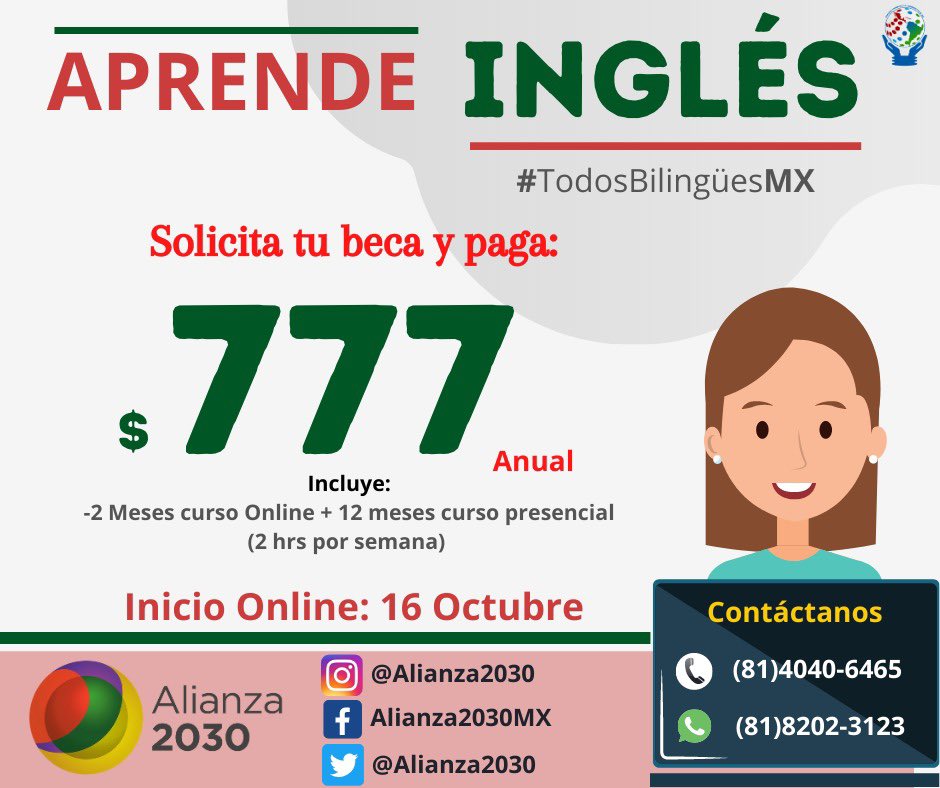 Alianza2030's tweet photo. Alianza 2030 y Programa Todos Bilingües traen para ti Becas para que aprendas o mejores tu inglés en línea o de manera presencial. ¡Ánimo! #Becas #Inglés 

https://t.co/cU9x0lhBdk
https://t.co/OXEKa0eP1a https://t.co/jXuuUpSypU