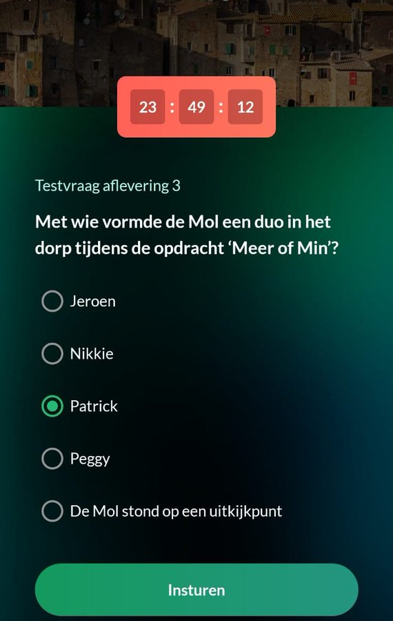 widm_hints_NL's tweet image. Reminder: 

Vergeet niet de testvraag in de Wie is de Mol..? App in te vullen. Je hebt nog 12 uur!

Het antwoord is: Patrick

Waarom? Kijk op widm-hints.nl

#widm #widm2020 #patrick #wieisdemol #widmhints #demol #mol #moltalk