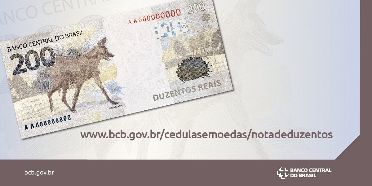 BancoCentralBR's tweet photo. Tudo que você precisa saber sobre a nova #notade200 reais e sobre as outras cédulas da Segunda Família do Real você encontra no nosso hotsite: https://t.co/TyGMSnLPUe. Cédula de 200 reais, um novo valor para os brasileiros. 🐶💻 https://t.co/zqYE6NElCN
