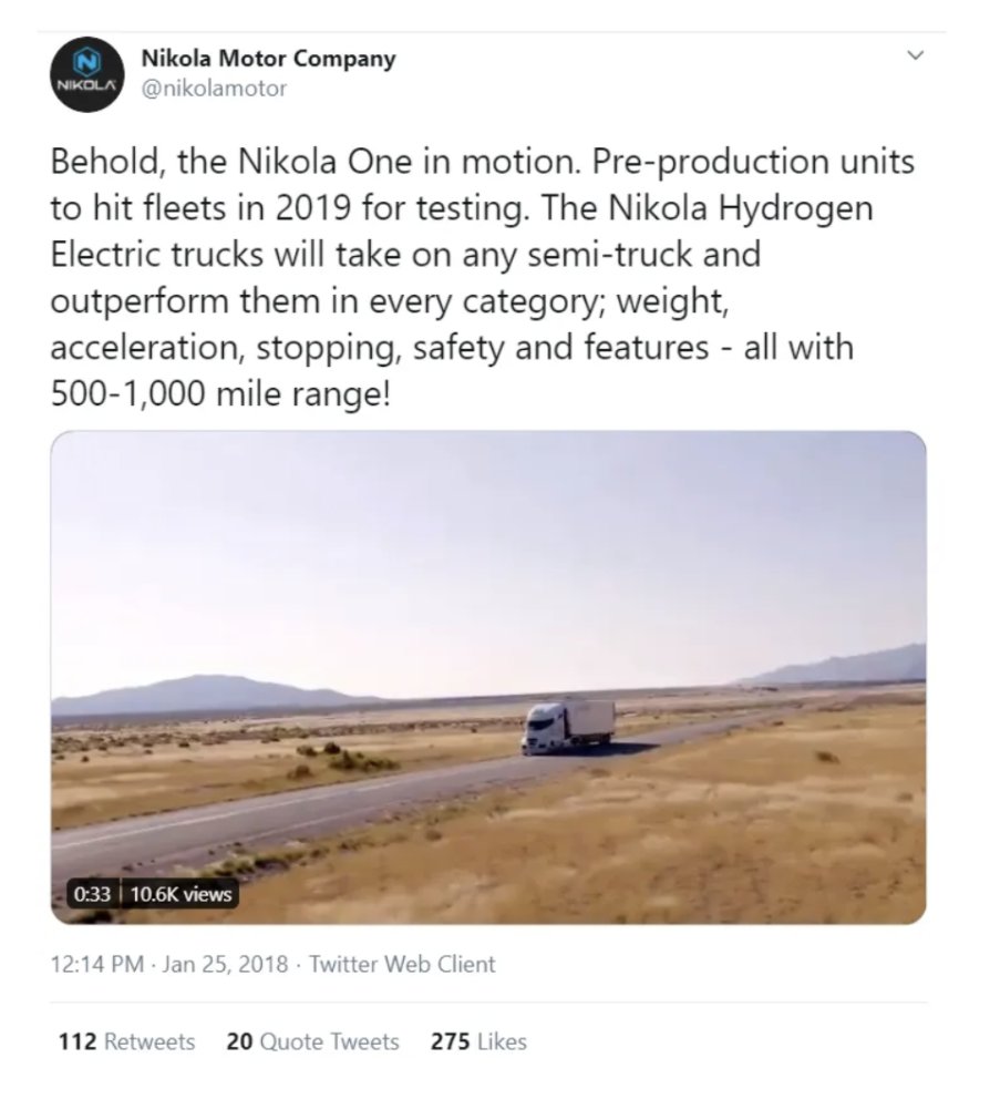 Fast forward 2 years, in order to show things were still coming along nicely, Nikola posted a video of the truck “in motion”Video:  https://www.youtube.com/watch...  https://www.youtube.com/watch...