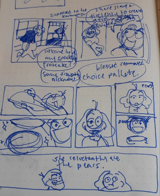 rooting through the sketchbooks now. heres a roommate comic i made at work that i havent gotten to clean up yet 