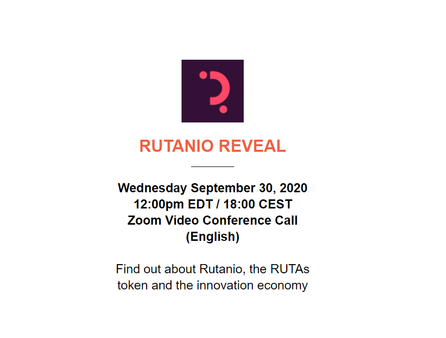 ExOEconomy's tweet photo. September 30: @OpenExO Live Webinar "Rutanio Reveal" with Eric Patel - @bostonexo https://t.co/eHmKCS1csI #ExOCommunity #OpenExOLive #Rutanio #RUTAToken #RUTAS #InnovationEconomy #ComunidadRutanio #Blockchain #SolucionesExponenciales #4IR https://t.co/6wYcy2Ndif