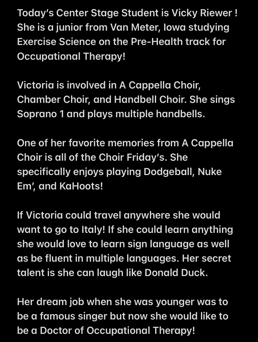 ccmusicdept's tweet photo. Today’s Spotlight Student is @VickyRiewer ! 🎉 https://t.co/7OtmfGdQKd