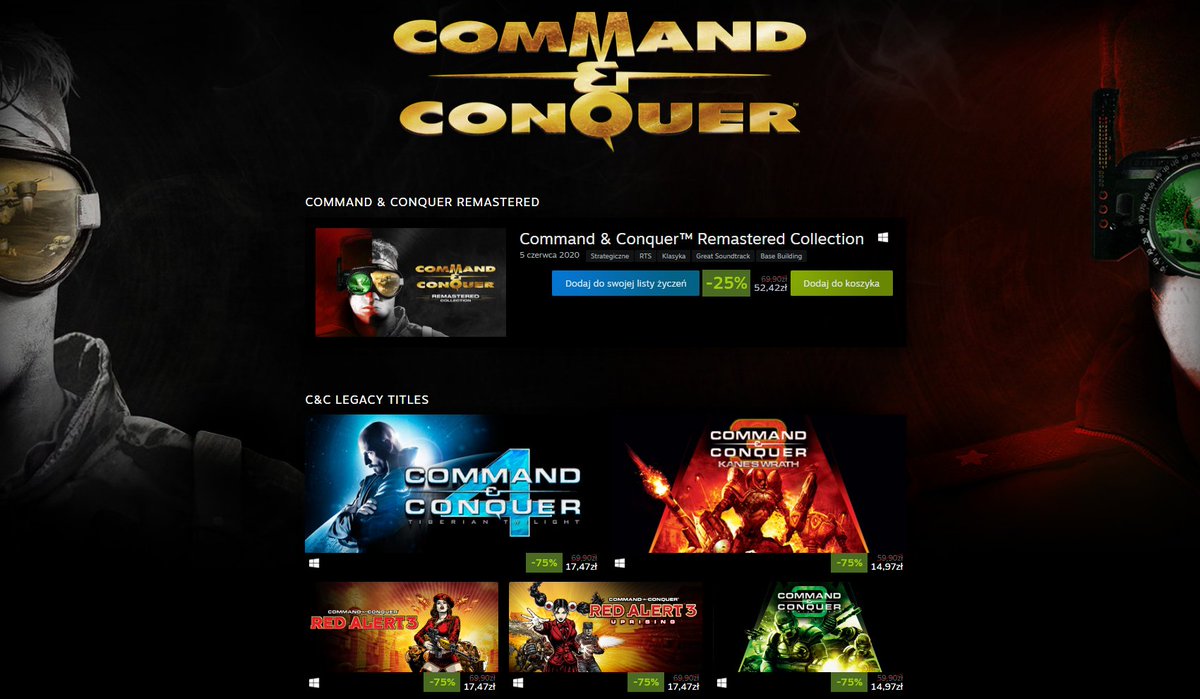 Z okazji 25 rocznicy serii Command &amp; Conquer na platformie Steam rozpoczęła się wielka obniżka cen dla gier sygnowanych logo C&amp;C.  #CNCRemastered #CommandAndConquer #KaneLives #SALE imperium-ww.pl/2020/09/21/com…