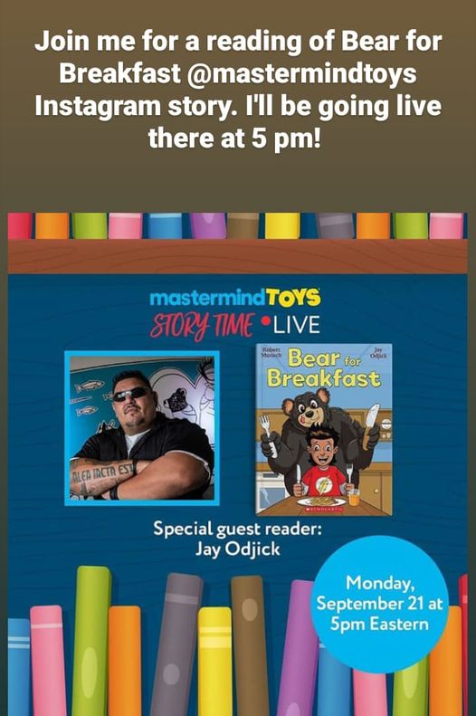 Join me for a live reading of Bear for Breakfast on Mastermind Toys instagram story @ 5 pm! Mastermind is going to give away a copy of this book! To enter, take a photo of your kiddo or kiddos watching this stream + post it, tag <a href="/mastermindtoys/">Mastermind Toys</a> and <a href="/jodjick/">Jodj</a> on insta!