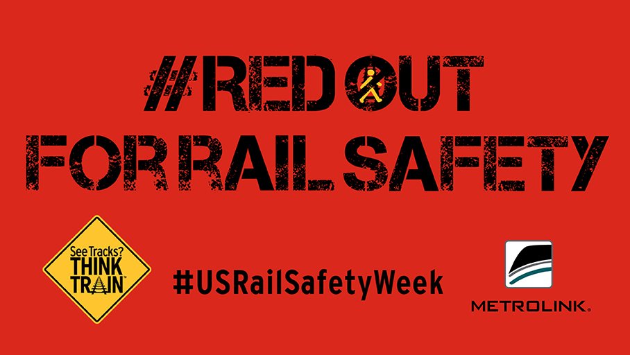 Metrolink's tweet photo. Join us in solidarity in promoting rail safety by wearing red on Friday, September 25! Use #RedOutForRailSafety on your Twitter or Instagram story with a selfie of you wearing red and we might feature you on our channels! #RailSafetyMonth #USRailSafetyWeek #MetrolinkSAFE https://t.co/tRIz0QFgPH