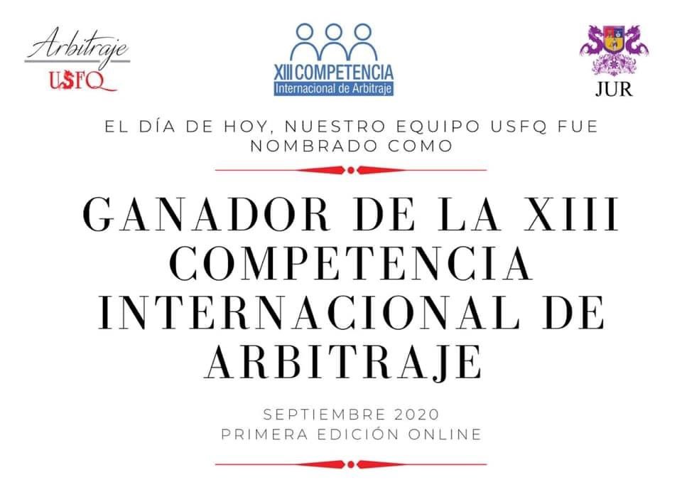 Nos llena de orgullo compartir esta increíble noticia. El equipo de la USFQ ganó la XIII Competencia Internacional de Arbitraje. 
Felicitamos a este increíble equipo, sus entrenadores y a todos quienes nos apoyaron durante la competencia. 

¡FELICITACIONES DRAGONES! 🐍🏆