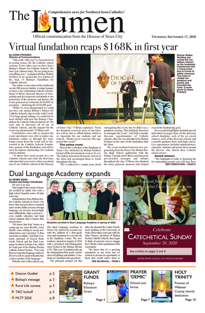 E-edition subscribers - did you know there's a link on our homepage to your E-edition? You can read the current edition at any time, search back issues and even search previous articles by keyword. Go to lumenmedia.org to check it out. #nwiowacatholic