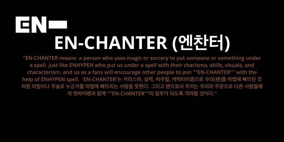 [ #ENHYPEN FAN CLUB NAME SUBMISSIONS THREAD]Here are 4 of the names you guys submitted to our tracker!EN RAYEN-ABLE EN-CHANTER (엔찬터)EN-FORCE @ENHYPEN @ENHYPEN_members #엔하이픈 #ENHYPEN_FandomName