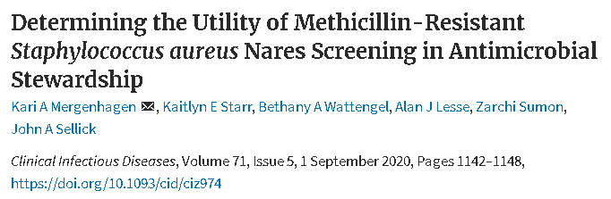 ICYMI🔥 VA retro cohort study by <a href="/SIDP/">Peter Simonsson</a> member <a href="/pharmidgirl5/">Kari Mergenhagen</a> demonstrating the 💪 of MRSA👃 screen for #antimicrobialstewardship #MemberMonday #TwitteRx #IDtwitter 

NPV 96.5% !!!

academic.oup.com/cid/article-ab…