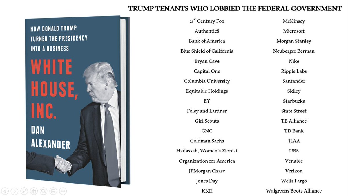 (2/6) At least 35 Trump tenants lobbied the federal government on policy issues while their landlord sat in the White House. Here they are.