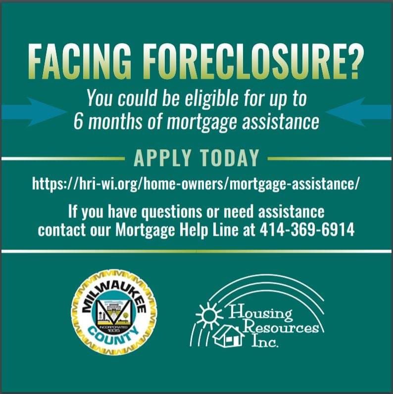 StateRepHutton's tweet image. Milwaukee County has announced a new mortgage assistance program for homeowners facing mortgage delinquency or foreclosure due to financial hardships as a result of the COVID-19 shutdown.

Applications are being accepted now and you can apply at hri-wi.org/mortgage-assis….