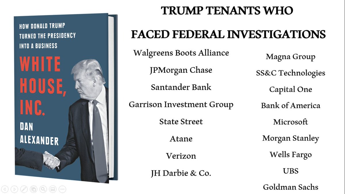 (4/6) At least 17 Trump tenants faced federal investigations on matters including fraud, money laundering, and corruption while their landlord was in office. Here they are.
