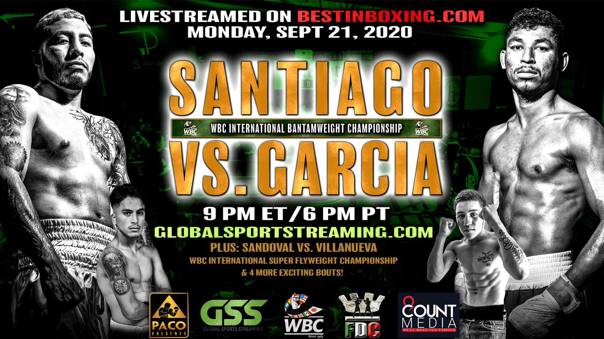 GSStreaming's tweet photo. Tonight on https://t.co/3Y7TTzXCXz Alejandro Santiago vs Willibaldo Garcia for the WBC BANTAMWEIGHTS INTERNATIONAL TITLE Victor Sandoval vs Kevin Villanueva for the VACANT WBC SUPER FLYWEIGHTS INTERNATIONAL Two title fights for $6.99 #supportboxing @PacoPresentsBox https://t.co/ZZHjxlyEPI