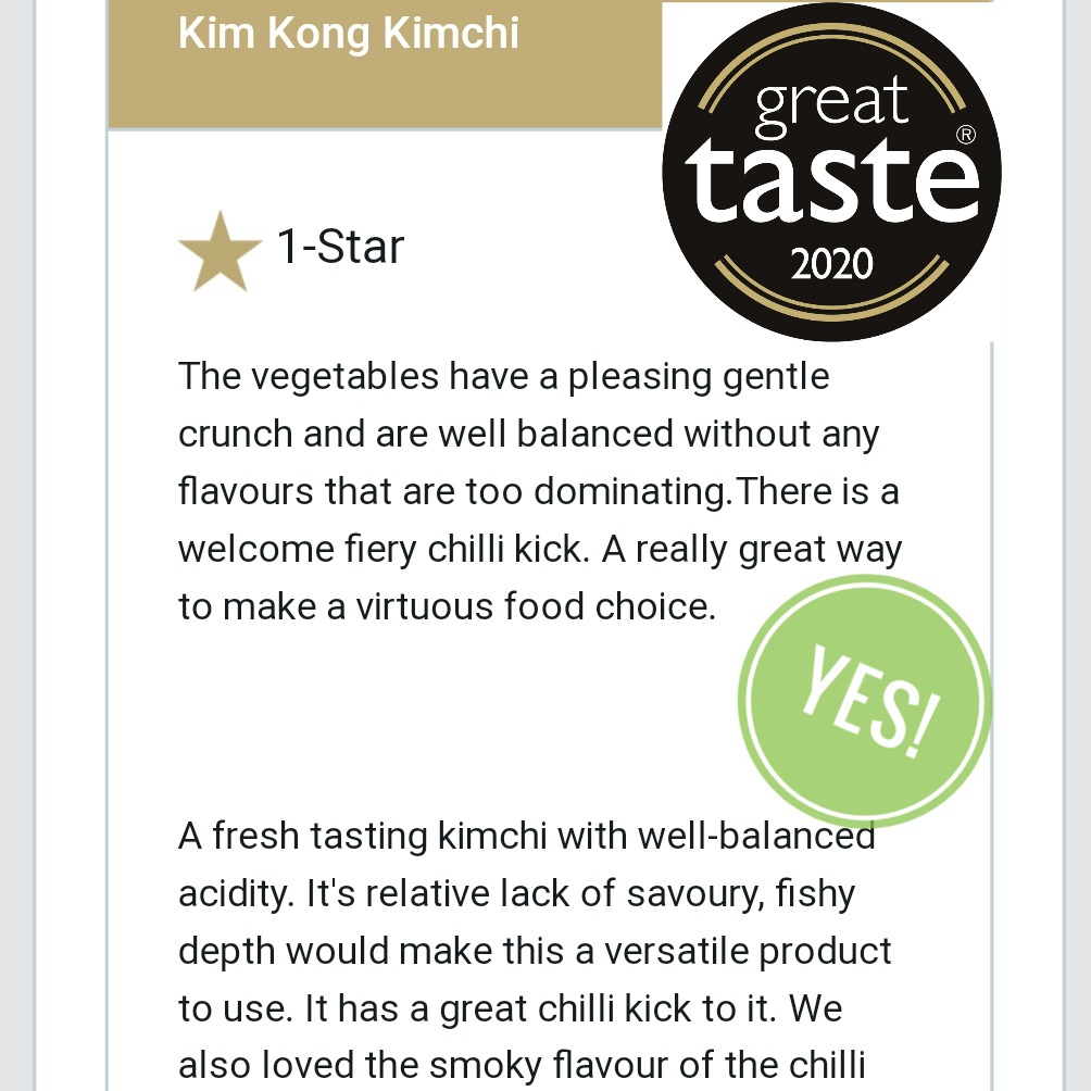 KimKongKimchi's tweet photo. Oh well this is bloody lovely! A big old Great Taste ⭐ for our kimchi from @guildoffinefood. I want to thank my lactococcus crew, the leuconostoc fam and all the cabbages that have made this possible. #greattasteawards https://t.co/IrazypBB30
